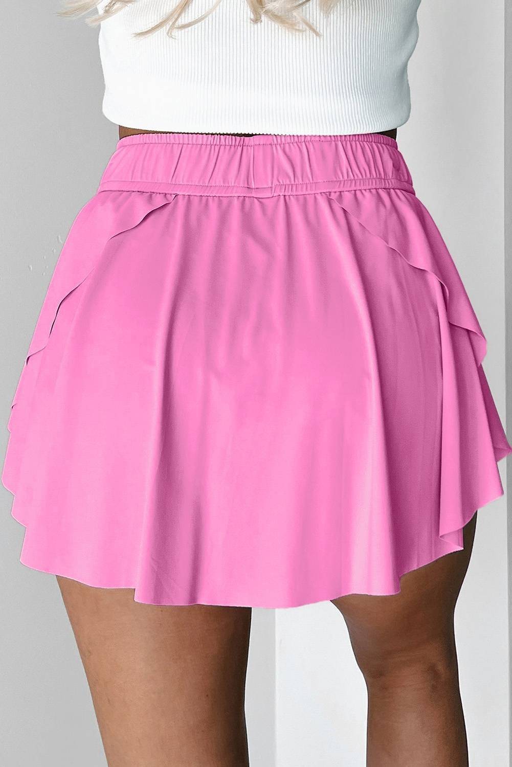 Beige Drawstring High Waist Lined Tennis Skorts - Image 11