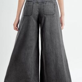 Carbon Grey Mineral Wash Button Fly Waist Wide Leg Jeans