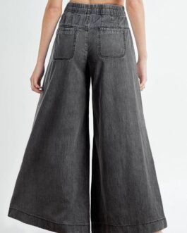 Carbon Grey Mineral Wash Button Fly Waist Wide Leg Jeans