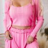 Bonbon Delicate Texture Cropped Cami Shorts and Cardigan 3pcs Lounge Set