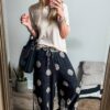 Black Bohemian Printed Drawstring Waist Wide Leg Pants