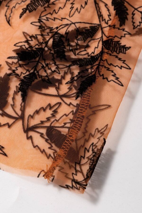 Gold Flame Floral Leaves Embroidered High Waist Maxi Skirt - Image 7