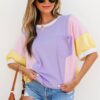 White Color Block Patchwork Half Sleeve Oversized T Shirt