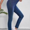 Ashleigh Blue Multiple Pockets Straight Leg Washed Stretchy Knit Casual Jeans
