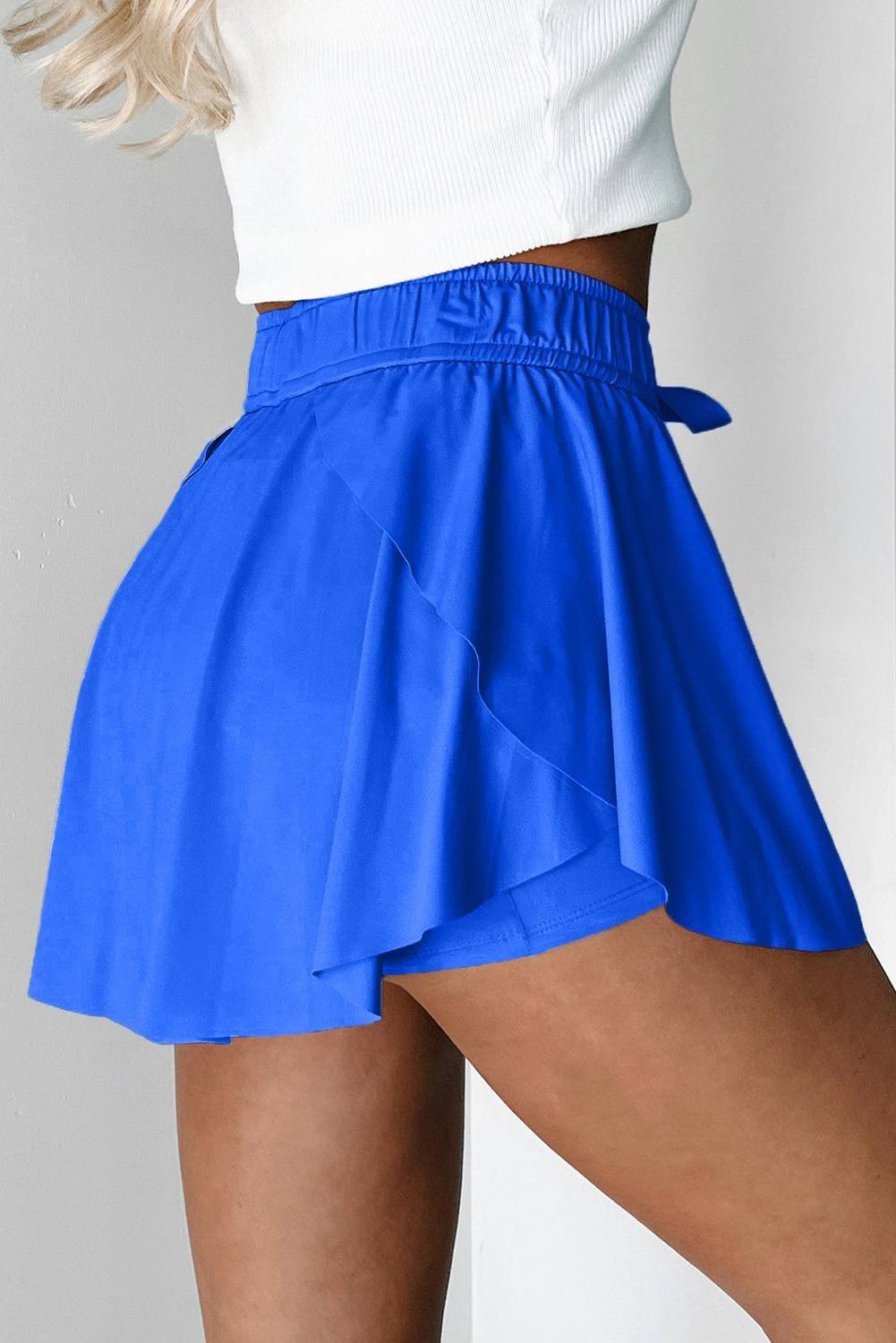 Beige Drawstring High Waist Lined Tennis Skorts - Image 9