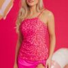 Rose Leopard Drawstring Side Tankini 2pcs Swimsuit