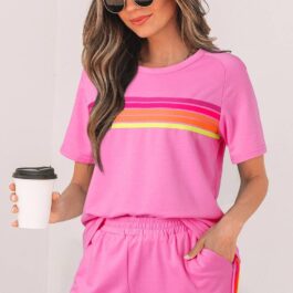 Bonbon Striped Patch Front Casual Tee
