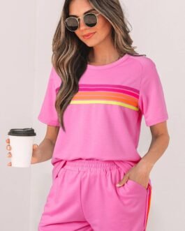 Bonbon Striped Patch Front Casual Tee
