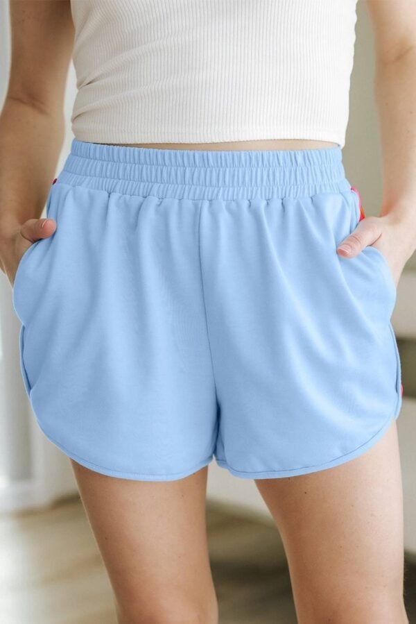 Beau Blue Color Block Stripes Elastic High Waist Active Shorts - Image 8
