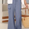 Dark Grey Drawstring Frilled Waist Wide Leg Utility Trousers