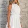 69751456-562eb60d41f7da64.jpg White Lace Sleeveless Knot Hollow Out Back Tied Waist Mini Dress
