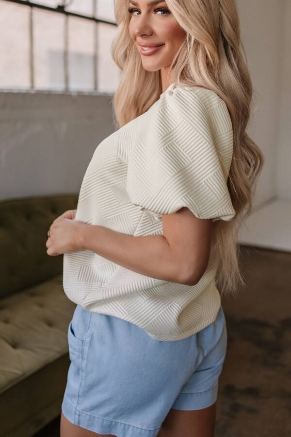 Oatmeal Textured Puff Sleeve T-shirt - Image 3