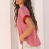Pink Stripe Knitted Round Neck T Shirt