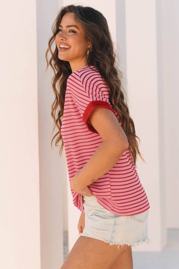 Pink Stripe Knitted Round Neck T Shirt - Image 3