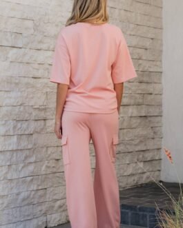 Apricot Pink Half Sleeve T-Shirt & Cargo Sweatpants Set