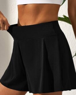 Black Solid Color High Waist Wide Leg Swim Bottom