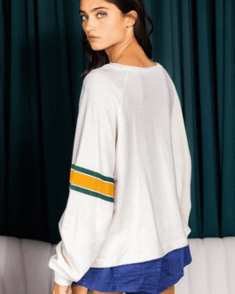 White Number 76 Printed Retro Sporty Long Sleeve Top