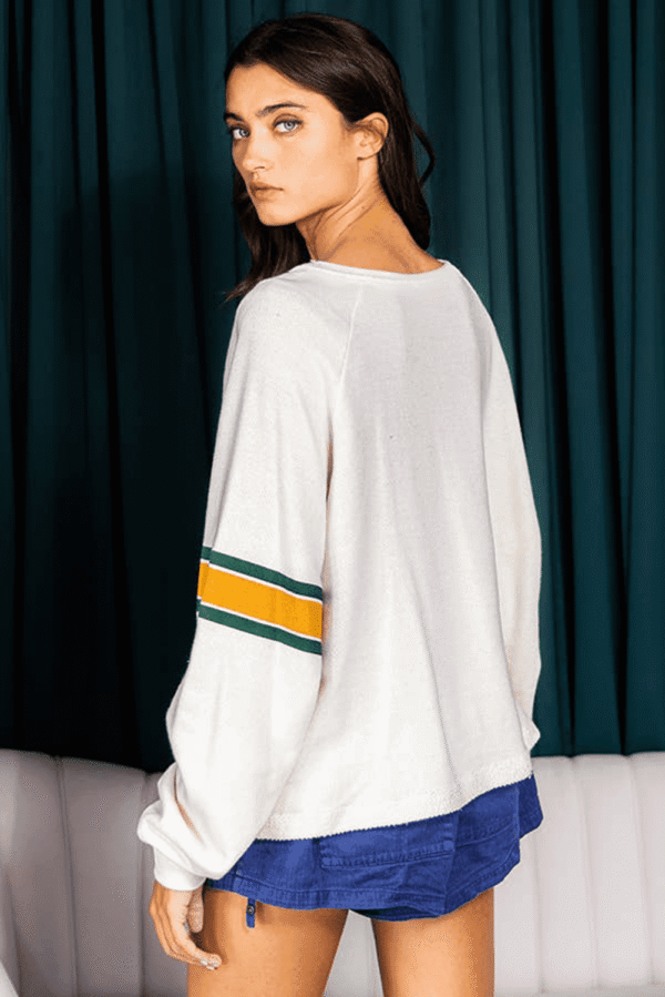White Number 76 Printed Retro Sporty Long Sleeve Top - Image 2