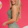 Green Dotted Mesh Plaid Patchwork High Waisted Bikini