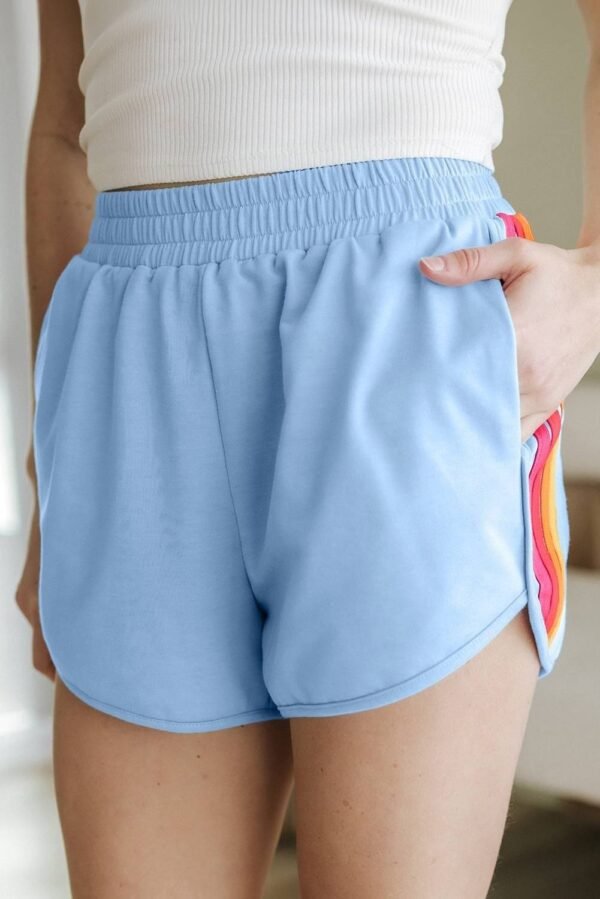 Beau Blue Color Block Stripes Elastic High Waist Active Shorts - Image 4