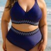 69751119-6237070a7629e9bd.jpg Navy Blue Embroidered Trim Wrap Tie Knot Plus Size High Waisted Bikini