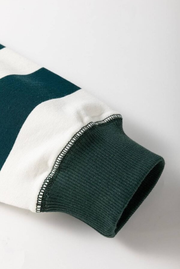 White Stripe Colorblock Sleeve Exposed Seam Fake-2-Piece Sweatshirt - Image 6