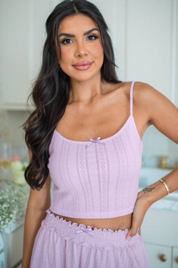 Orchid Petal Delicate Texture Cropped Cami Shorts and Cardigan 3pcs Lounge Set - Image 3