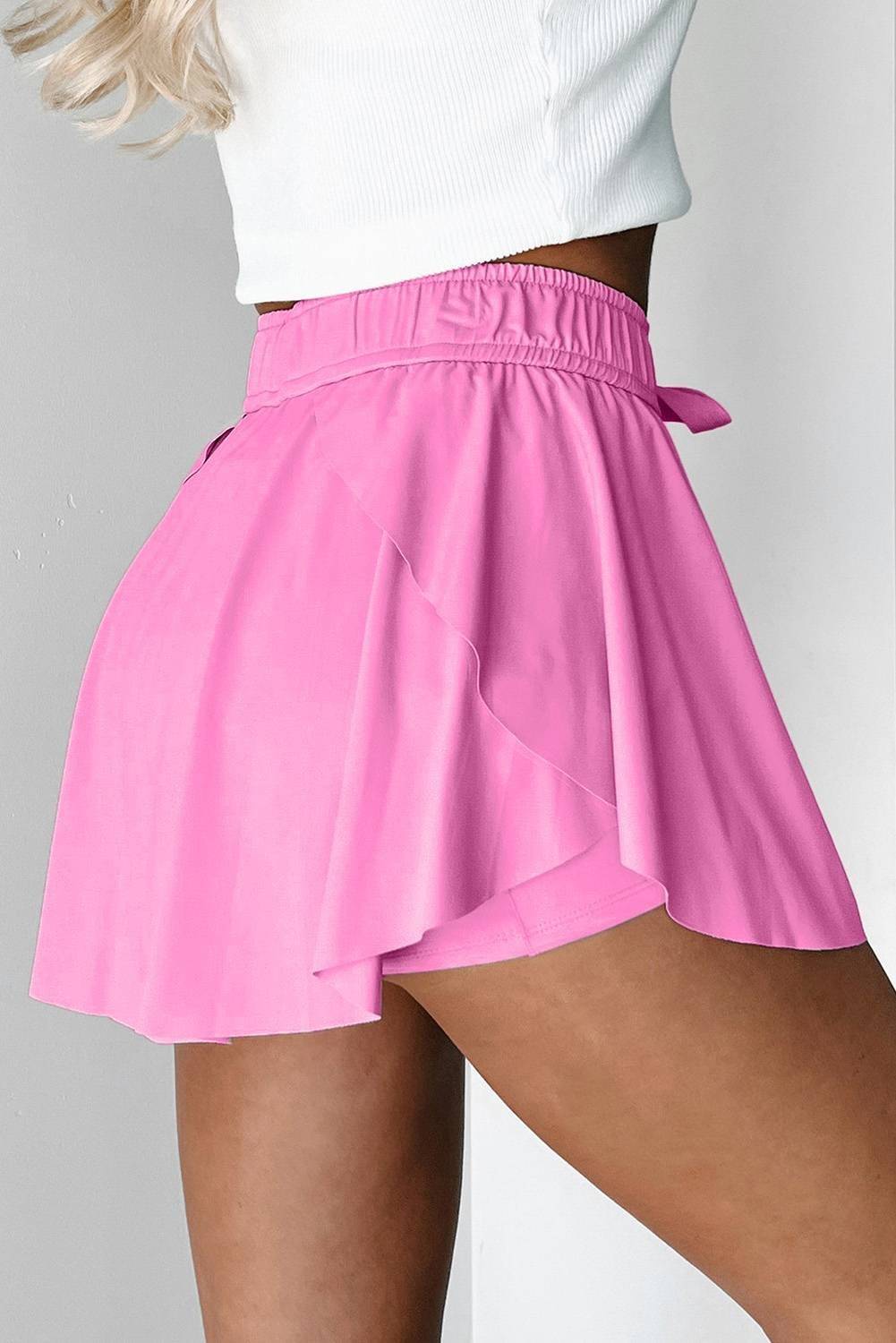 Beige Drawstring High Waist Lined Tennis Skorts - Image 12