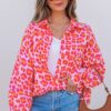 Rose Leopard Printed Button Up Loose Shirt