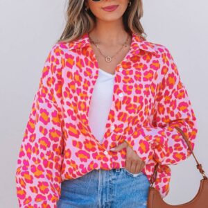 Rose Leopard Printed Button Up Loose Shirt