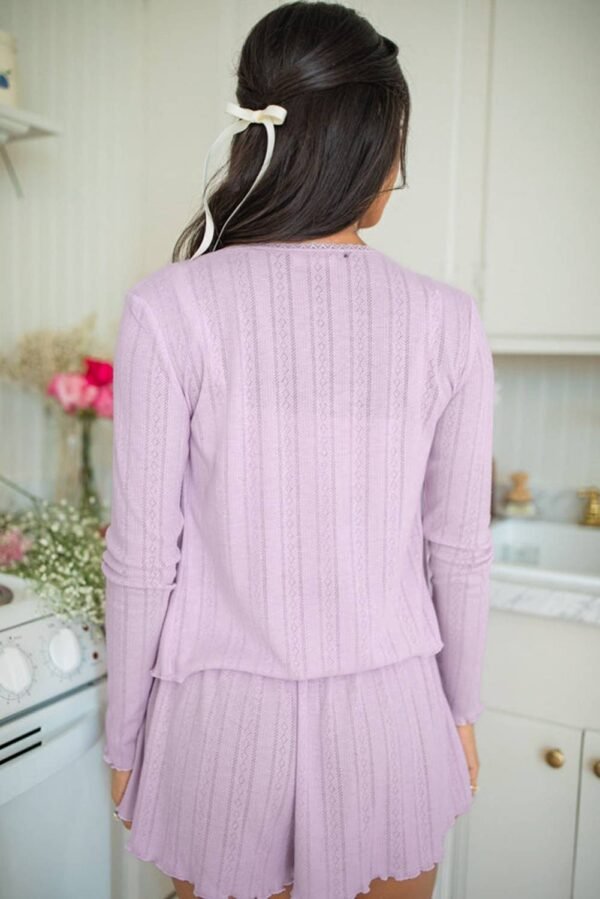 Orchid Petal Delicate Texture Cropped Cami Shorts and Cardigan 3pcs Lounge Set - Image 2