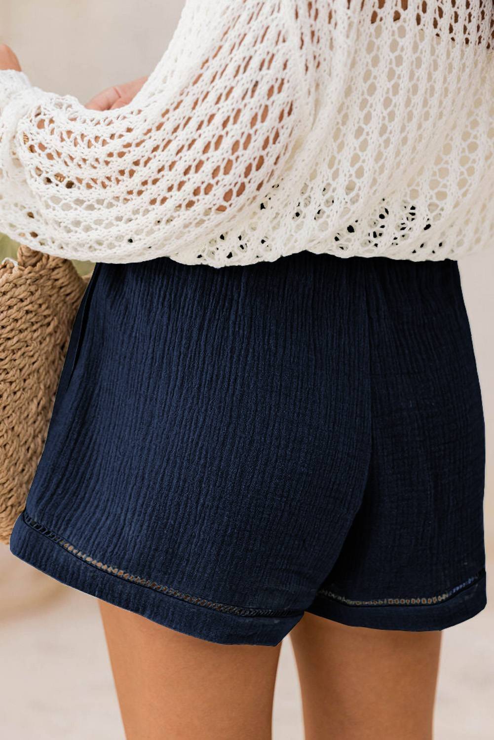 Sail Blue Cotton Gauze Paperbag Shorts - Image 5