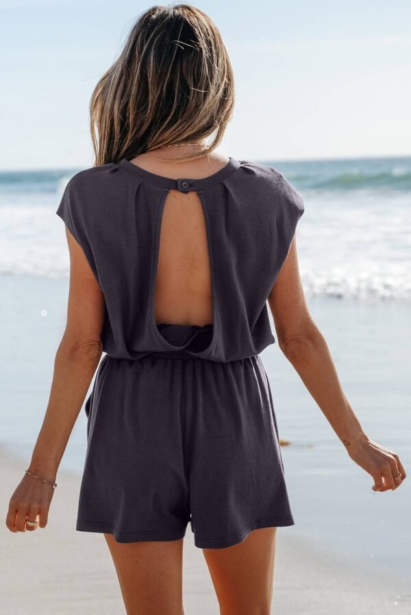 Bristol Black Knit Open Back Cap Sleeve Drawstring Romper - Image 2