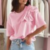Pink Bow Applique Half Sleeve T-shirt