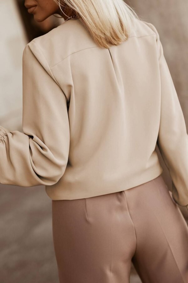 Black Crew Neck Gathered Stretch Cuff Shirt - Image 8