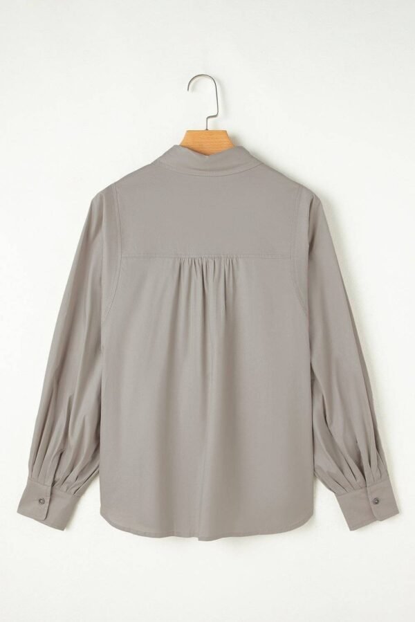 High Solid Color Balloon Sleeve Side Slits Loose Fit Shirt - Image 7