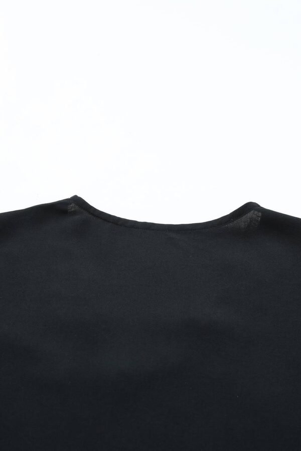 Black Lace Trim V Neck Short Sleeve Blouse - Image 8