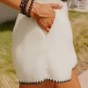 White Waffle Texture Contrast Ricrac Hemline Casual Shorts