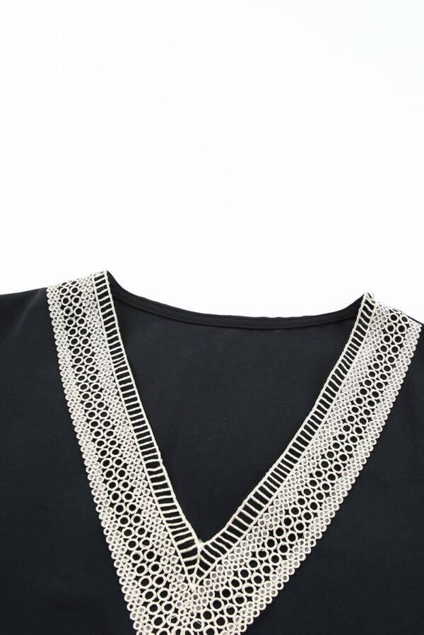 Black Lace Trim V Neck Short Sleeve Blouse - Image 7
