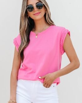 Bonbon Braided Cap Sleeve Crew Neck T Shirt
