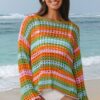 Carrot Multi Stripe Open Knit Sweater Beach Cover Up