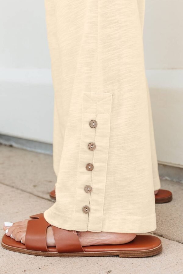 Beige Solid Color Tank Top and Smocked Waist Pants Set - Image 7