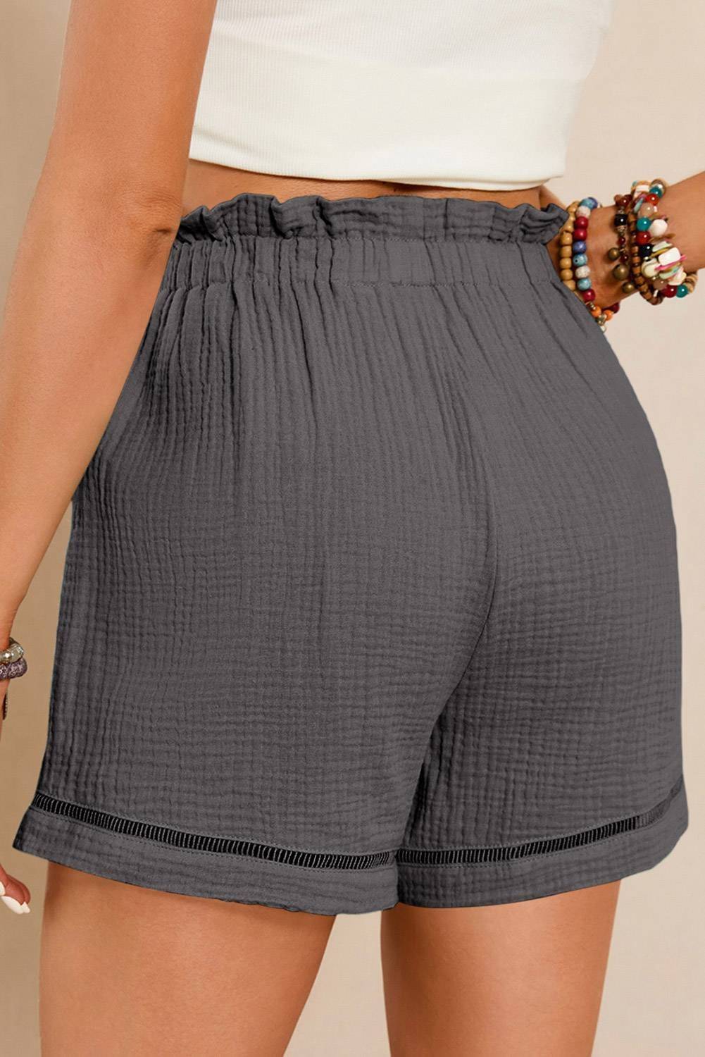 Sail Blue Cotton Gauze Paperbag Shorts - Image 8