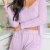 Orchid Petal Delicate Texture Cropped Cami Shorts and Cardigan 3pcs Lounge Set