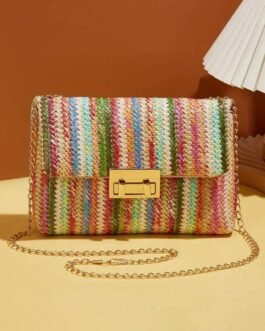 Strawberry Pink Bohemian Woven Gold Chain Shoulder Bag