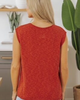 Orange Solid Color Split V Neck Short Sleeve Sweater