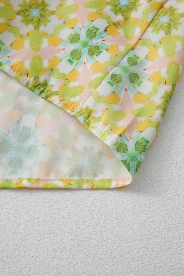 Green Boho Floral Print Frilly Detail Puff Sleeve Shirt - Image 8