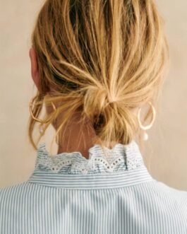 Sky Blue Stripe Frilled Trim Button Up Long Sleeve Shirt