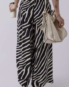 Black Zebra Striped Summer Wide Leg Pants