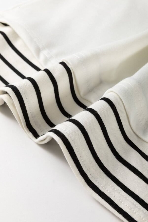White Stripe Colorblock Sleeve Exposed Seam Fake-2-Piece Sweatshirt - Image 7